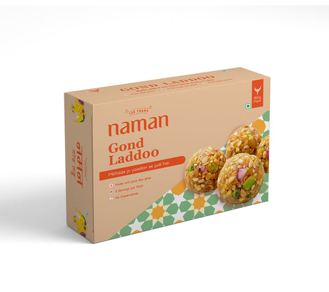 Naman Indian Sweet Desi Ghee Atta Gond Laddoo with Dryfruits Box